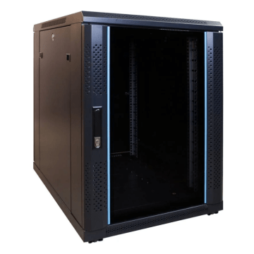 BasicLine, Mini Patchkast 15HE, 19inch, B600xD800xH860mm, Glasdeur, achter staal, RAL9005