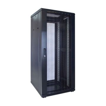 BasicLine, Patchkast 27HE, 19inch, B600xD600xH1400mm, Geperf. voor-achterdeur, RAL9005