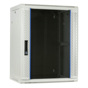 BasicLine, Wandkast 15HE, 19inch, B600xD450xH770mm, Glasdeur, achter staal, RAL7035