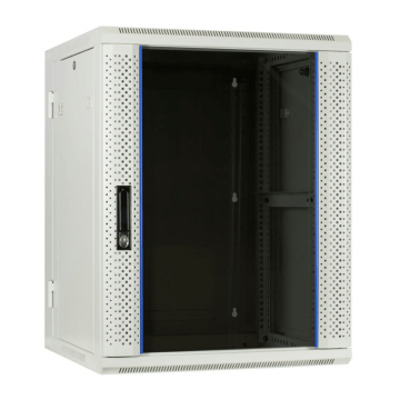 BasicLine, Wandkast 15HE, 2 delig, 19inch, B600xD600xH770mm, Glasdeur, achter staal, RAL7035