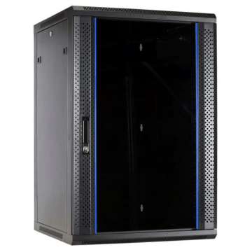 BasicLine, Wandkast 22HE, 19inch, B600xD600xH12000mm, Glasdeur, achter staal, RAL9005