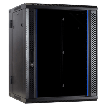 BasicLine, Wandkast 22HE, 2 delig, 19inch, B600xD600xH1200mm, Glasdeur, achter staal, RAL9005