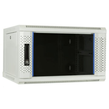 BasicLine, Wandkast 6HE, 19inch, B600xD450xH368mm, Glasdeur, achter staal, RAL7035