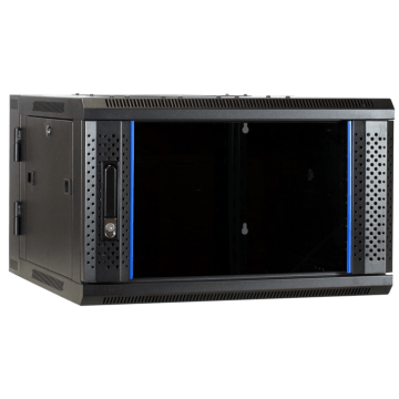 BasicLine, Wandkast 6HE, 2 delig, 19inch, B600xD600xH368mm, Glasdeur, achter staal, RAL9005