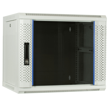 BasicLine, Wandkast 9HE, 19inch, B600xD450xH500mm, Glasdeur, achter staal, RAL7035