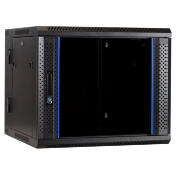 BasicLine, Wandkast 9HE, 2 delig, 19inch, B600xD600xH500mm, Glasdeur, achter staal, RAL9005