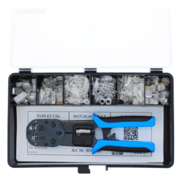 Assortimentskist, Connectoren EZ-RJ45, Cat5e, Cat 6, Tules, incl. krimptang 904068