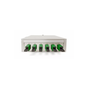 FO DIN Rail Box, lasklaar 6x LCQ Blauw OS2, 24 pigtails, ANT, 135x38x141mm, RAL7035