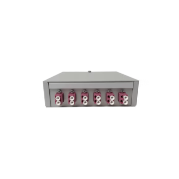 FO DIN Rail Box, lasklaar 6x LCQ Violet OM4, 24 pigtails, ANT, 135x38x141mm, RAL7035