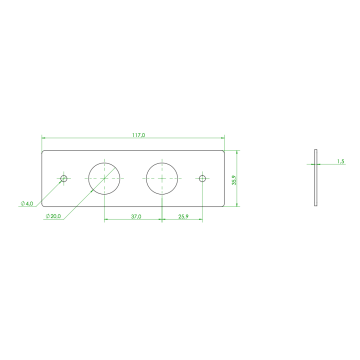 FO lade 1HE achterwand tbv kabelinvoer, vlak/dicht, 2x M20, OV-T/OV-S