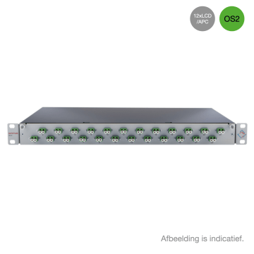 Prefab Lade, OV-S, 12xLCD/APC, 24 Pigtails OS2, RAL7035, Front offset horizont., Incl.ANT