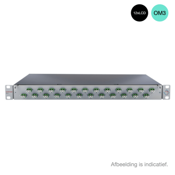 Prefab Lade, OV-S, 12xLCD, 24 Pigtails OM3, RAL7035, Front offset horiz., Incl.ANT