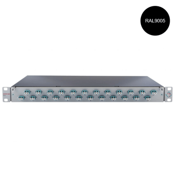 Prefab Lade, OV-S, 12xLCD, 24 Pigtails OM3, RAL9005, Front offset horiz., Incl.ANT