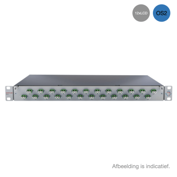 Prefab Lade, OV-S, 12xLCD, 24 Pigtails OS2, RAL7035, Front offset horiz., Incl.24 ANT