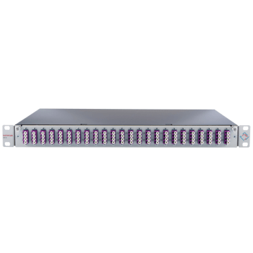 Prefab Lade, OV-S, 24xLCQ, 96 Pigtails OM4, RAL7035, Front offset horiz., Incl.ANT
