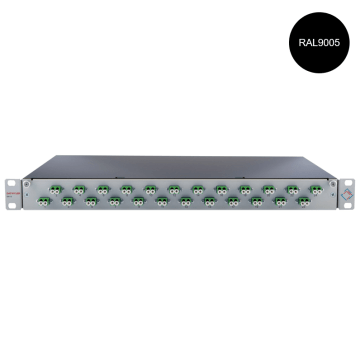 Prefab Lade, OV-S, 6xLCD, 12 Pigtails OS2, RAL9005, Front offset horiz., Incl.ANT