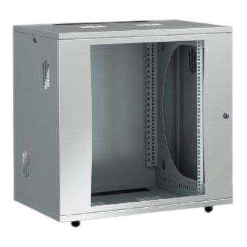 DK Flatbox 12HE, afmeting BxD 600x600mm, Glasdeur, Ral7035, 1 st