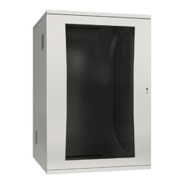 DK Flatbox 15HE, afmeting BxD 700x700mm, Glasdeur, Ral7035, 1 st
