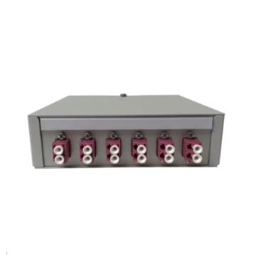 FO DIN Rail Box, lasklaar 6x LCD Violet OM4, 12 pigtails, ANT, 135x38x141mm, RAL7035