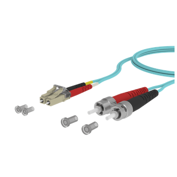 Glasvezel Patchkabel, OM3, DX, LC/pc-ST/pc, LSZH, Turkoois, 1m, Fig8, Crossed