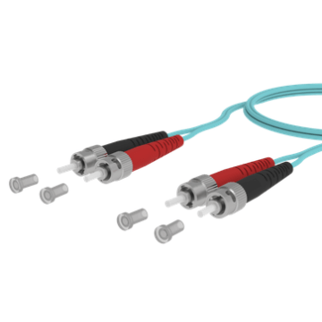 Glasvezel Patchkabel, OM3, DX, ST/pc-ST/pc, LSZH, Turkoois, 1m, Fig8, Crossed