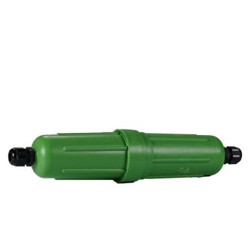 Glasvezel, Lasmof IP68, in/uit kabel 2xM16, max 24v, L307xD69mm, Incl. 2xANT houder, groen