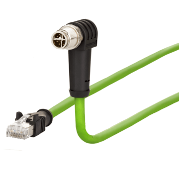 Aansluitkabel, M12 Plug-haaks - RJ45 recht, 8-polig, Cat7, X-coded, PUR, positie 315°, 1m