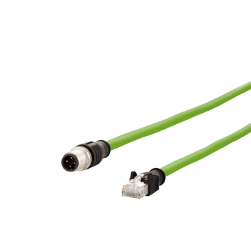 Aansluitkable, M12 Male recht naar RJ45 recht, AWG22, 4-polig, D-coded, 2m