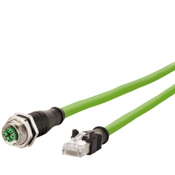 Adapterkabel, M12 Female Flens recht - RJ45, 8-polig, Cat6A, X-coded, PUR, 10m