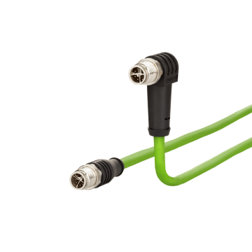 Adapterkabel, M12 Plug-recht - Plug-haaks, 8-polig, Cat7, X-coded, PUR, positie 225°, 1m