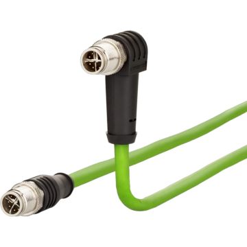 Adapterkabel, M12 Plug-recht - Plug-haaks, 8-polig, Cat7, X-coded, PUR, positie 55°, 10m