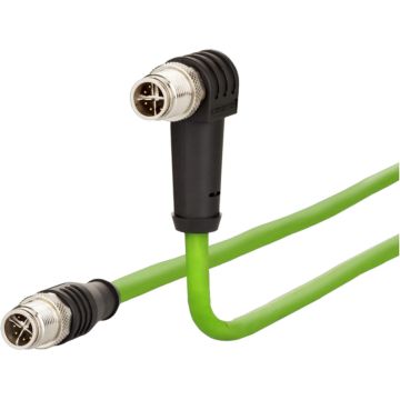 Adapterkabel, M12 Plug-recht - Plug-haaks, 8-polig, Cat7, X-coded, PUR, positie 55°, 2m