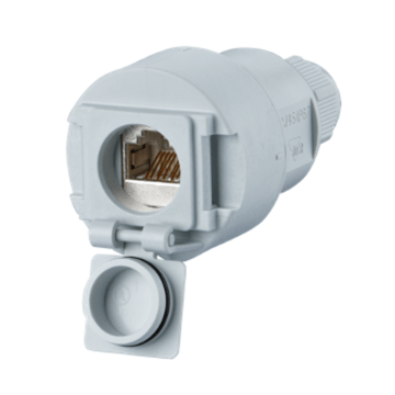 E-DAT Industrie, Flensbehuizing ex.voetje IP67 LG V6, grijs, incl. Cat6A E-DAT module, Toolles