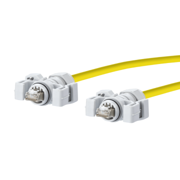 E-DAT Industriele Cat6 PUR, Patchkabel S/FTP, IP67/RJ45 naar IP67/RJ45, geel, 2m