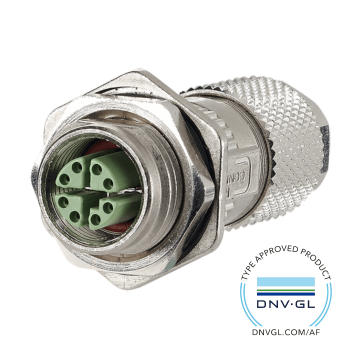 Field Jack, Female recht, M12, X-coded IP67, 8-polig, Cat6A, met flens, DNV maritiem
