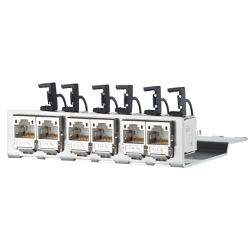 Module, Cat6A, 6 poort, 180 graden M, Shielded RJ45, metaal