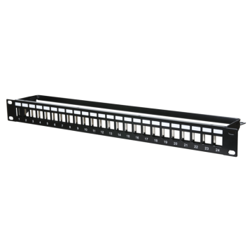 Patchpaneel, 19inch, 24V, 1HE, leeg tbv Shielded keystone fit, zwart