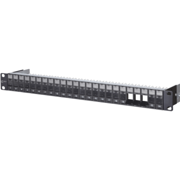Patchpaneel, 19inch, 24V, 1HE, leeg tbv Shielded Keystone fit, zwart