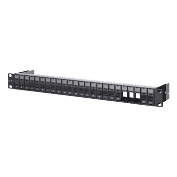 Patchpaneel, 19inch, 24V, 1HE, leeg tbv Unshielded Keystone fit, zwart