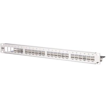 Patchpaneel, 24V, 1HE, leeg, tbv Module fit, incl.aarddraad, edelstaal