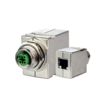 Schakelkastdoorvoer, M12 D-coded op RJ45-recht, 4-polig, Cat5e