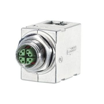 Schakelkastdoorvoer, M12 X-gecodeerd op RJ45 - haaks, 8-polig, Cat6A