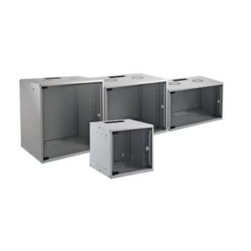 ProLine, Flatpack wandkast, grijs, 12HE, D450mm, rookglas deur+slot, IP20, borstel, 20 kooimoeren