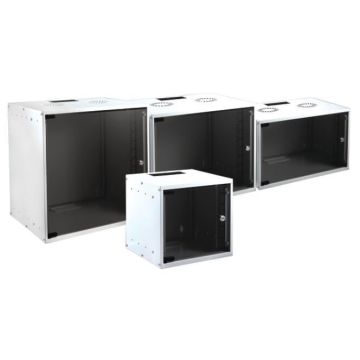ProLine, Flatpack wandkast, wit, 9HE, D450mm, rookglas deur+slot, IP20, borstel, 20 kooimoeren