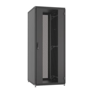 ProLine, Patchkast 24HE, B600xD1000xH1163, voor en achterdeur enkel, geperforeerd, RAL9005