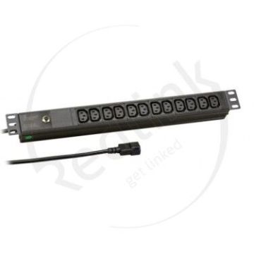 ProLine, Spanningsslof 12x C13 zwart, Allu.19inch, oversp.bev, 2m snoer+C14