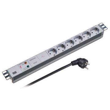 ProLine, Spanningsslof 6x Schuko, Allu.19inch, oversp.bev+freq.filter, 2m snoer+Schuko