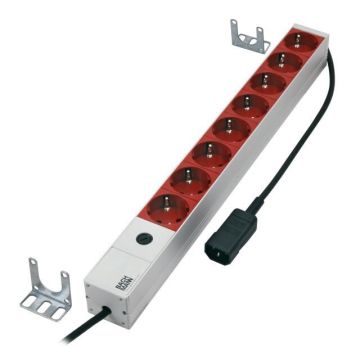 ProLine, Spanningsslof 8x Schuko rood, Allu.19inch, 2m snoer+C14