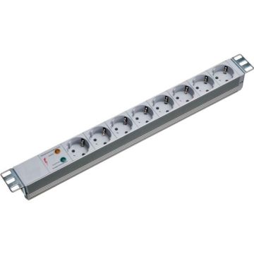 ProLine, Spanningsslof 8x Schuko, Allu.19inch, oversp.bev, 2m snoer+Schuko