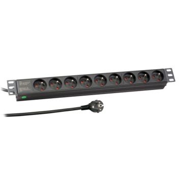 ProLine, Spanningsslof 9x UTE PENAARDE, Allu.zwart, 19inch, 2m snoer+SchukoOpvolger PLA416-9PA